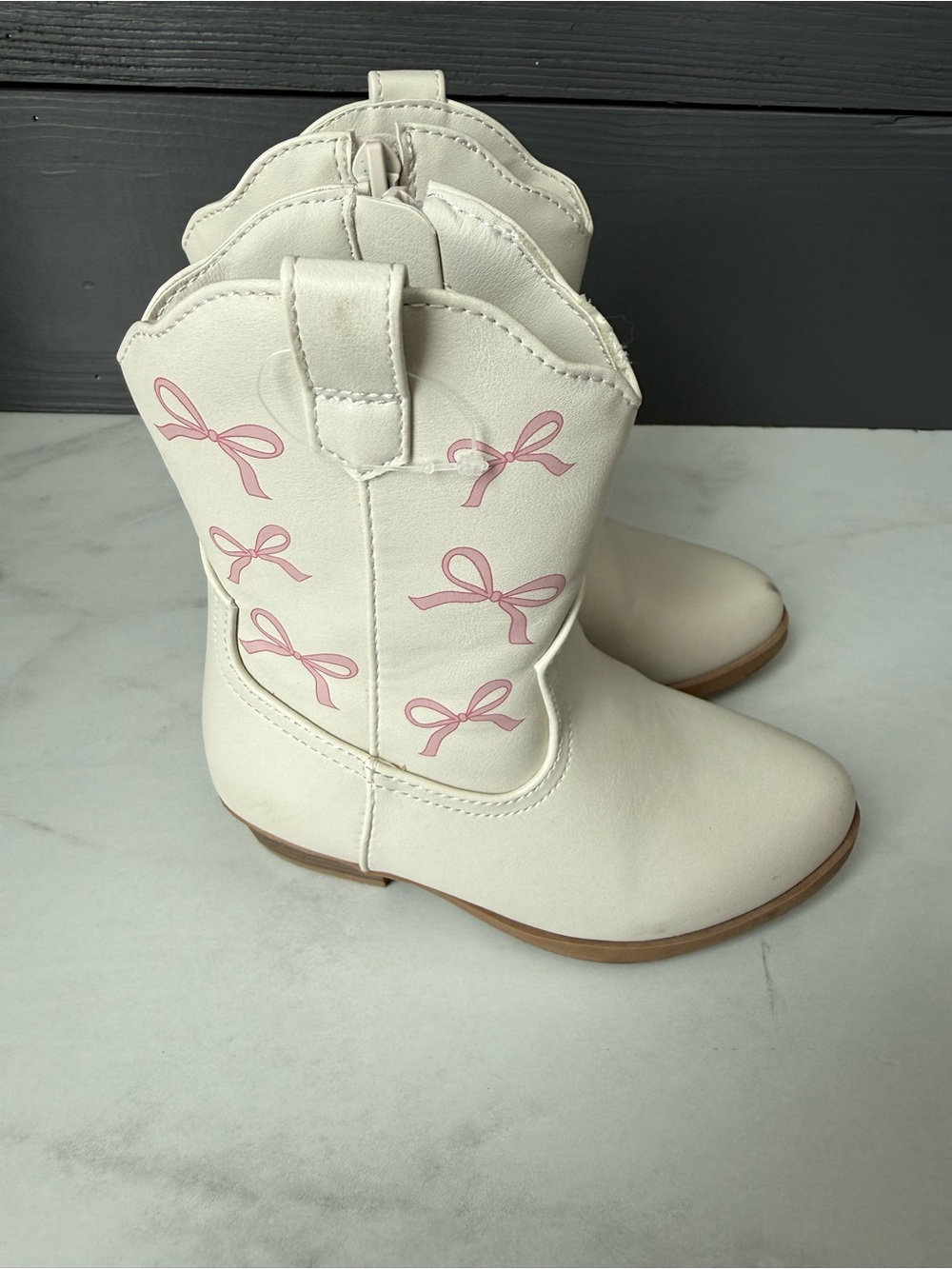 Kids White Western Boots with Pink Bow Accents